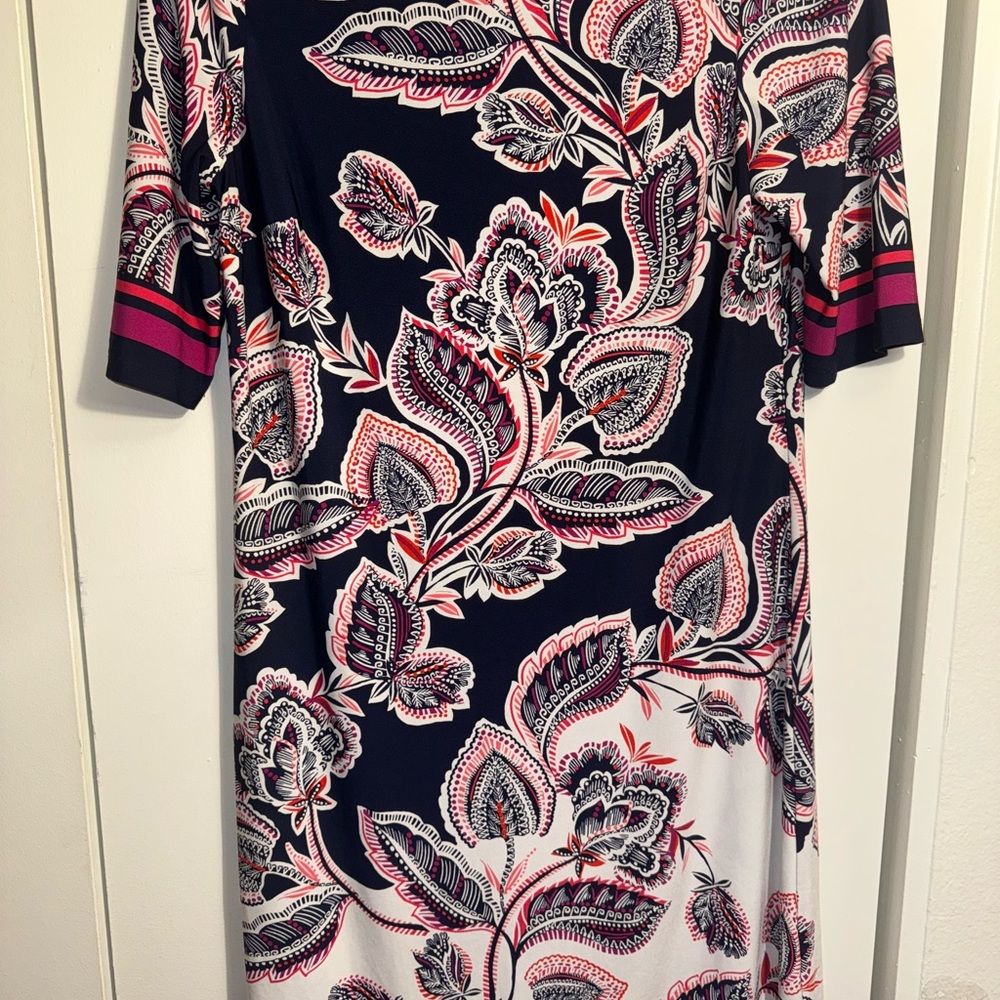 Eliza J Navy and Pink Floral Midi Dress